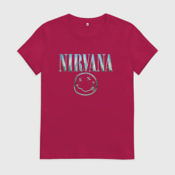Футболка хлопковая женская Nirvana - смайлик, цвет: маджента