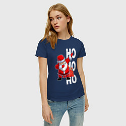 Футболка хлопковая женская Through the snow, Santa Claus, dabbing, цвет: тёмно-синий — фото 2