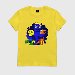Футболка хлопковая женская Радужные друзья: все персонажи, цвет: желтый