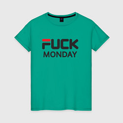 Футболка хлопковая женская Fuck monday, anti-brand, fila, цвет: зеленый