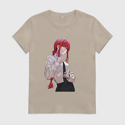 Футболка хлопковая женская Просто Макима с галстуком, цвет: миндальный