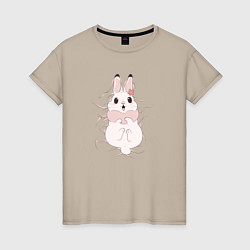 Футболка хлопковая женская Cute white rabbit, цвет: миндальный