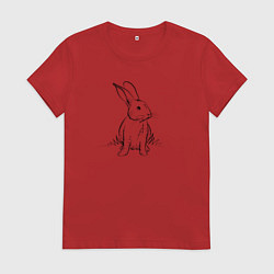 Футболка хлопковая женская Контурный заяц, цвет: красный