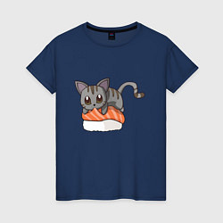 Футболка хлопковая женская Sushi cat, цвет: тёмно-синий