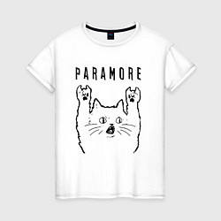Футболка хлопковая женская Paramore - rock cat, цвет: белый