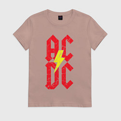 Футболка хлопковая женская AC DC logo, цвет: пыльно-розовый