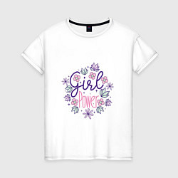 Футболка хлопковая женская Girl power flowers, цвет: белый