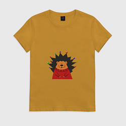 Футболка хлопковая женская Ёлочный ёжик, цвет: горчичный