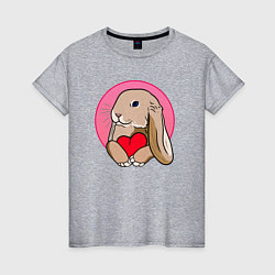 Футболка хлопковая женская Кролик с красным сердечком, цвет: меланж