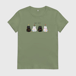 Футболка хлопковая женская Коты в гирлянде, цвет: авокадо