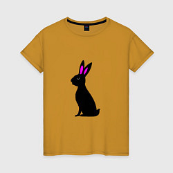 Футболка хлопковая женская Черный кролик, цвет: горчичный
