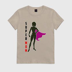 Футболка хлопковая женская СуперМама, цвет: миндальный