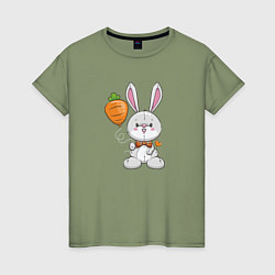 Футболка хлопковая женская Кролик с воздушной морковкой, цвет: авокадо