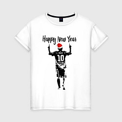 Футболка хлопковая женская Лионель Месси Happy New Year, цвет: белый