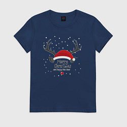 Футболка хлопковая женская Merry Christmas and Happy New Year 2023, цвет: тёмно-синий