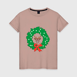 Женская футболка Рождественский венок с оленем