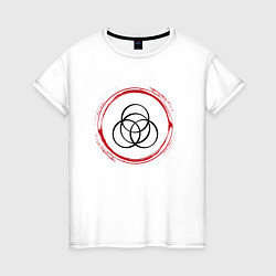 Женская футболка Символ Elden Ring и красная краска вокруг
