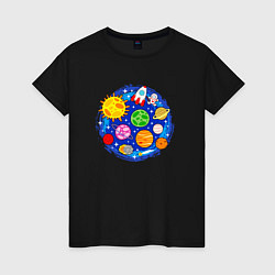 Женская футболка Мультяшный космос планеты звезды