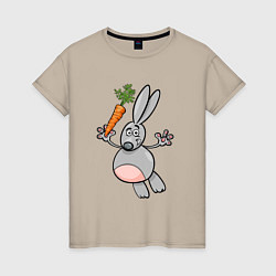 Женская футболка Заяц с морковкой в полете