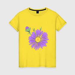 Футболка хлопковая женская Фиолетовый цветок, цвет: желтый