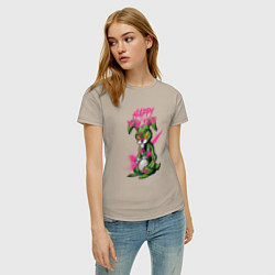 Футболка хлопковая женская Zombie rabbit New year, цвет: миндальный — фото 2