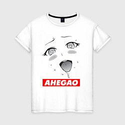 Футболка хлопковая женская Лицо ахегао с логотипом, цвет: белый