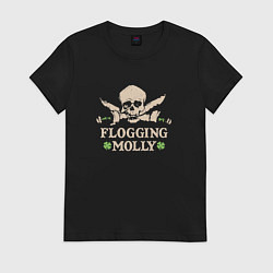 Футболка хлопковая женская Flogging Molly кельтик панк рок группа, цвет: черный