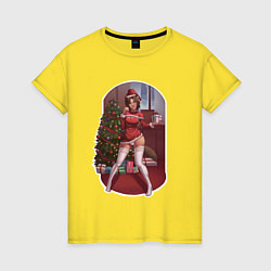 Футболка хлопковая женская Sexy Christmas girl, цвет: желтый