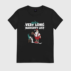 Футболка хлопковая женская Its a very long naughty list, цвет: черный