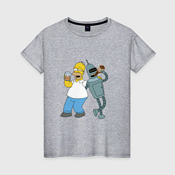 Футболка хлопковая женская Drunk Homer and Bender, цвет: меланж