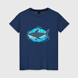 Футболка хлопковая женская Мультяшная акула под водой, цвет: тёмно-синий