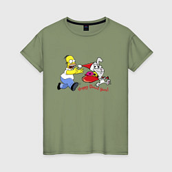 Женская футболка Гомер Симпсон гонится за кроликом