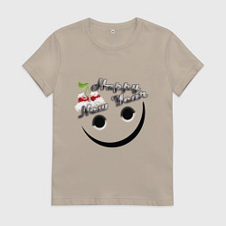 Футболка хлопковая женская Happy New year - улыбка, цвет: миндальный
