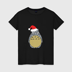 Футболка хлопковая женская Totoro Santa, цвет: черный