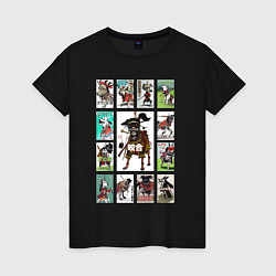 Футболка хлопковая женская Нейропостеры с собаками в стиле азиатского кино, цвет: черный