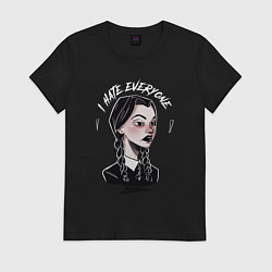 Футболка хлопковая женская Wednesday: I hate everyone, цвет: черный