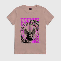 Футболка хлопковая женская Гитара с крыльями voodoo rock, цвет: пыльно-розовый