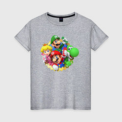 Футболка хлопковая женская Марио, Луиджи, Пич и Йоши, цвет: меланж