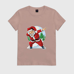 Футболка хлопковая женская Dabbing Santa day, цвет: пыльно-розовый