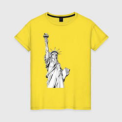 Футболка хлопковая женская Статуя Свободы в графике, цвет: желтый
