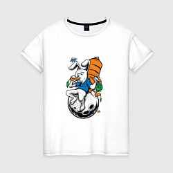 Футболка хлопковая женская Кролик в космосе, цвет: белый