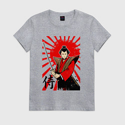 Женская футболка Самурай с мечом на фоне флага