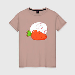 Футболка хлопковая женская Зайчик на морковке, цвет: пыльно-розовый