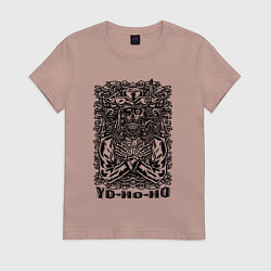 Футболка хлопковая женская Скелет-пират с пистолетами, цвет: пыльно-розовый