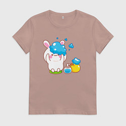 Футболка хлопковая женская Зайчик купается, цвет: пыльно-розовый