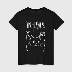 Футболка хлопковая женская In Flames рок кот, цвет: черный
