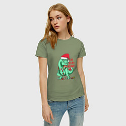 Футболка хлопковая женская Raawr dinosaur, цвет: авокадо — фото 2
