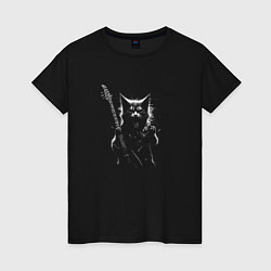 Футболка хлопковая женская Black metal cat, цвет: черный