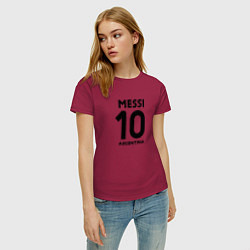 Футболка хлопковая женская Месси Аргентина автограф, цвет: маджента — фото 2