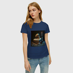 Футболка хлопковая женская Уроки вечности - череп на книгах, цвет: тёмно-синий — фото 2